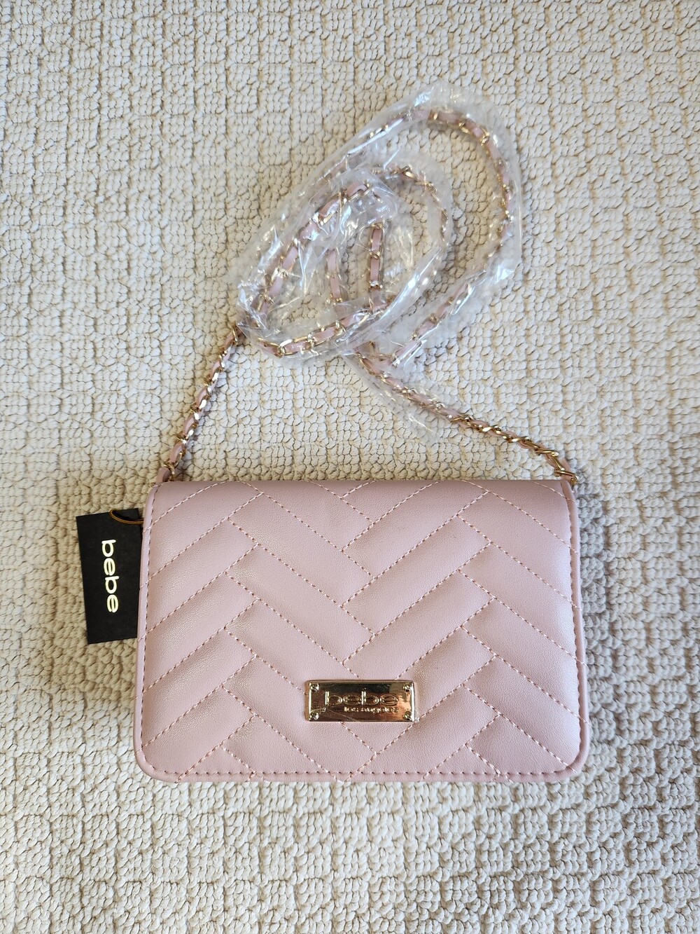 bebe Quilted Light Pink Crossbody Bag Chain Strap Small Purse